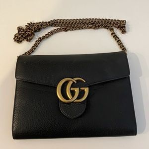 Gucci black chain shoulder bag wallet Marmont Gg 401232